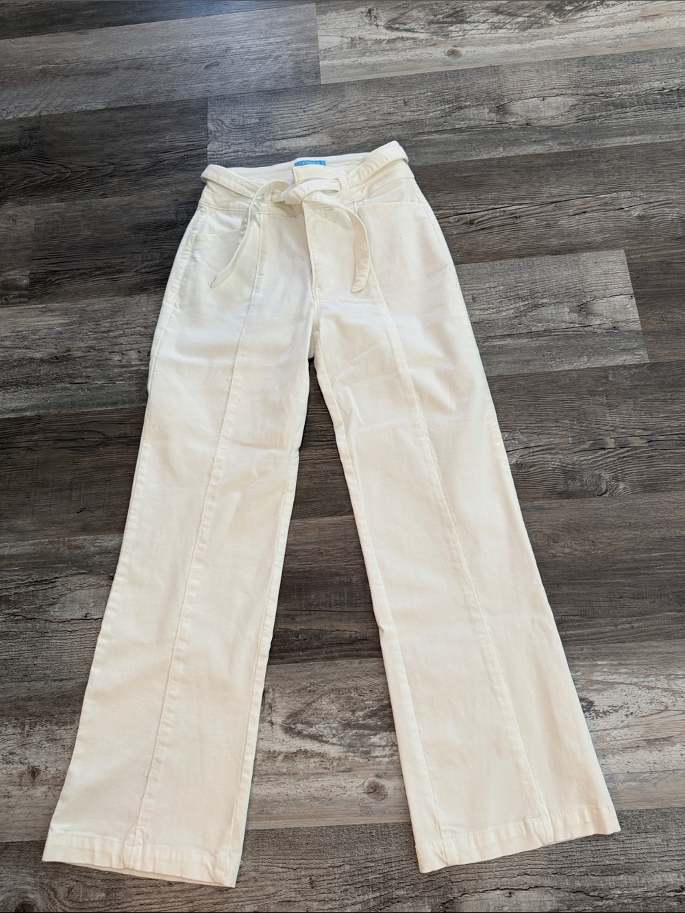 Draper James Cream Wide-Leg Trousers with Tie Waist